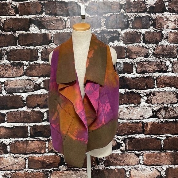 Tie Dyed Vest Waffle Knit Pink Purple Brown Draped Size Small Medium - Picture 6 of 12